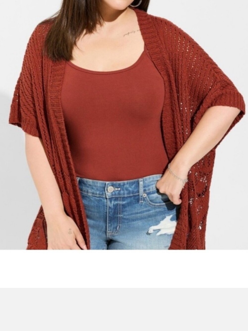 torrid Open-Knit Rust Red Cardigan